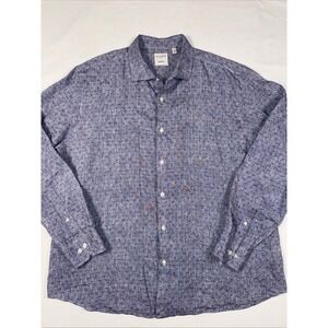 Murano Baird McNutt‎ Linen Shirt Mens XL Blue Geometric Dobby Long Sleeve